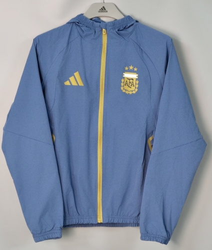 2026/27 Argentina Gray Blue Windbreaker Hoodies Top With Hat-801
