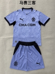 Kids 2026/27 Olympique Marseille 3nd Away Purple Blue Kids/Youth Soccer Uniform-208