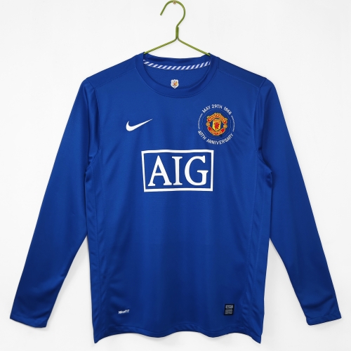 Champions League Retro Version 08/09 Manchester United 2nd Away Blue LS Thailand Soccer Jersey AAA-710