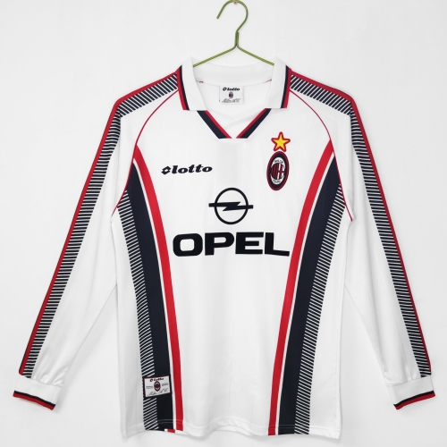 97/98 Retro Version AC Milan Away White LS Thailand Soccer Jetsey AAA-710