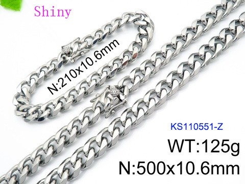 316 Stainless Steel Necklace Bracelet Men Set KL20210321-KS110551-Z