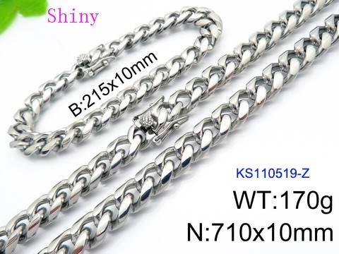 316 Stainless Steel Necklace Bracelet Men Set KL20210321-KS110519-Z