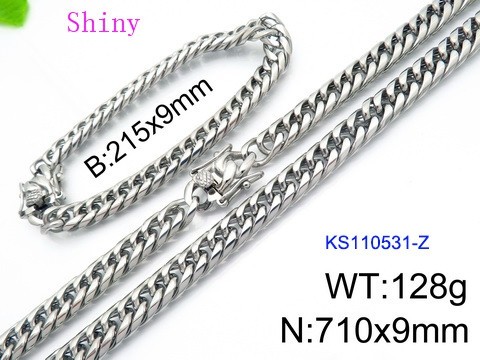 316 Stainless Steel Necklace Bracelet Men Set KL20210321-KS110531-Z