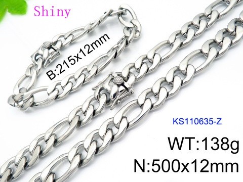 316 Stainless Steel Necklace Bracelet Men Set KL20210321-KS110635-Z