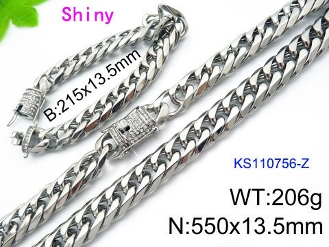 316 Stainless Steel Necklace Bracelet Men Set KL20210321-KS110756-Z