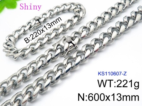 316 Stainless Steel Necklace Bracelet Men Set KL20210321-KS110607-Z