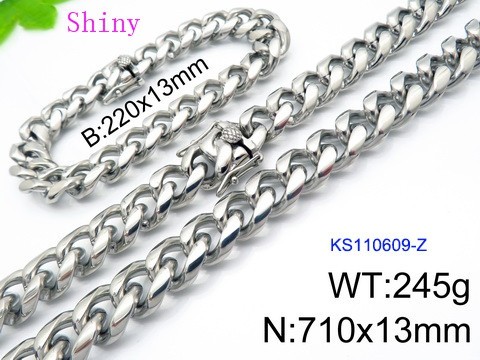 316 Stainless Steel Necklace Bracelet Men Set KL20210321-KS110609-Z