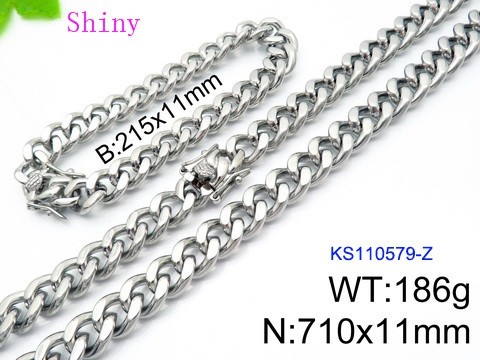 316 Stainless Steel Necklace Bracelet Men Set KL20210321-KS110579-Z