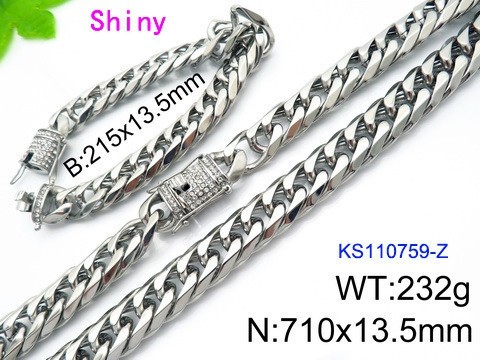 316 Stainless Steel Necklace Bracelet Men Set KL20210321-KS110759-Z