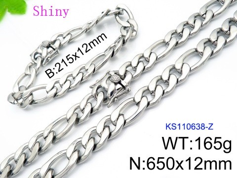 316 Stainless Steel Necklace Bracelet Men Set KL20210321-KS110638-Z