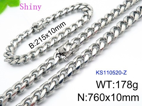 316 Stainless Steel Necklace Bracelet Men Set KL20210321-KS110520-Z