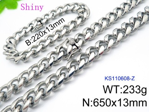 316 Stainless Steel Necklace Bracelet Men Set KL20210321-KS110608-Z