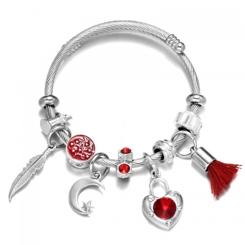 Stainless Steel Bracelet With Alloy Charms B001-12 (80)