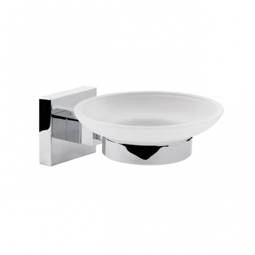 Frosted  Glass Soap Dish with Chrome Square Holder