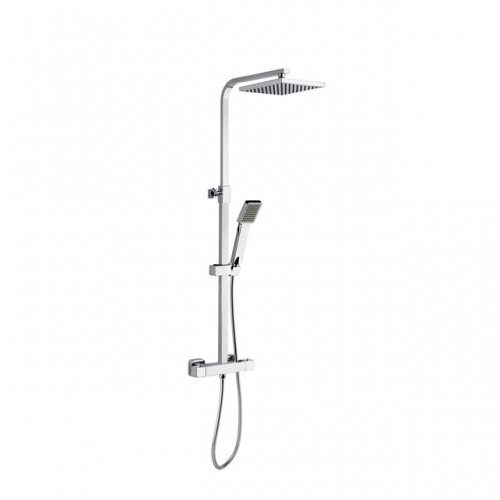 Square Thermostatic Shower kits- Chrome SS304 Adjustable Pipe& ₵15× 1.5 Meter SS304 Double-Lock Shower Hose & 1 Function ABS Handset &ABS 20CM shower