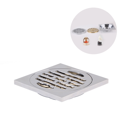 Brass square 100x100 floor drain single use anti odor magnetic suction technology