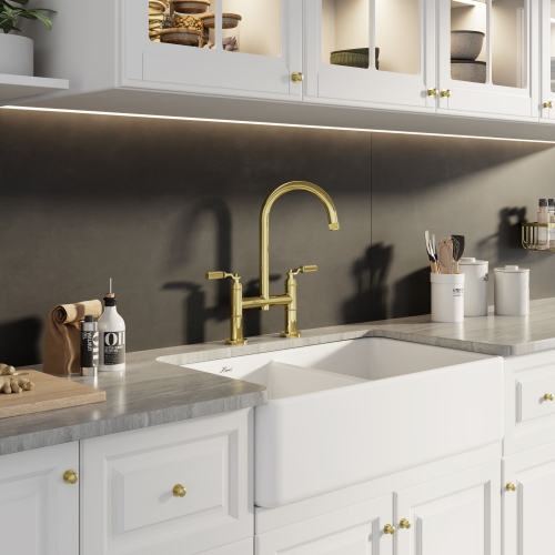 Luxuriously Industrial Style Two Holes Kitchen Brass Mixed Tap