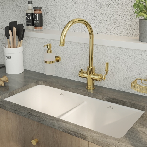 Luxuriously Industrial Style 4IN Kitchen Brass Tap