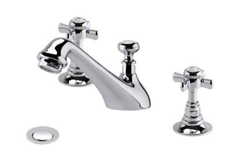 Traditional 3 holes whole brass basin tap with brass pop-up waste