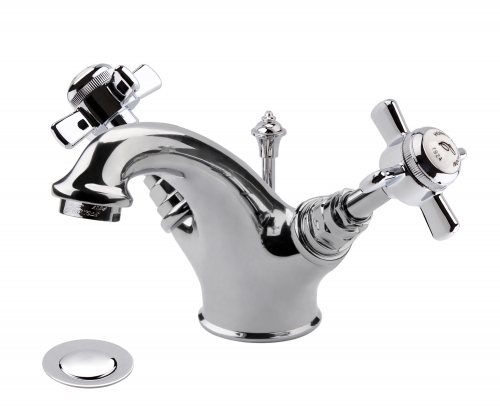 Traditional mono basin tap with brass pop-up waste