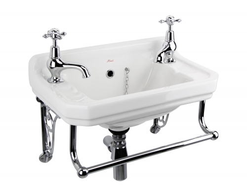 Traditional Ceramic Basin With  Bracket And Tap And Waste And  Towel Shelf