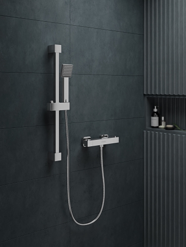 Square Shower Slide Rail Kit+Thermostatic Bar Valve