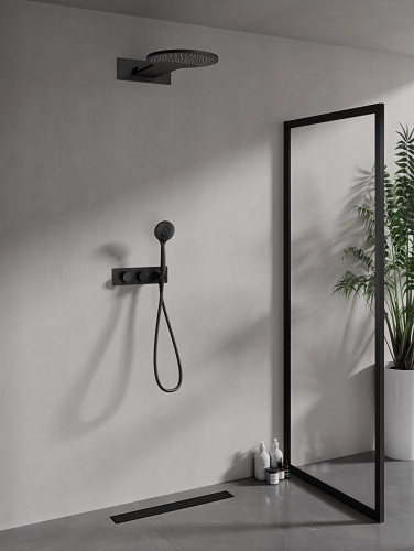 Round Wall Mounted Thermostatic  Shower Valve With Handset-2 Outlet  +Round Rain Shower Head With Waterfall