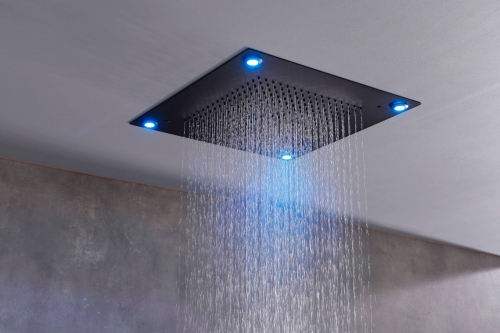 Square 300 x 300mm Chrome Plated Brass Ceiling Mounted LED Illuminated Rainshower