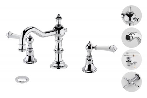 Traditional desk WHOLE brass basin tap with Pop-up waste lever handle
