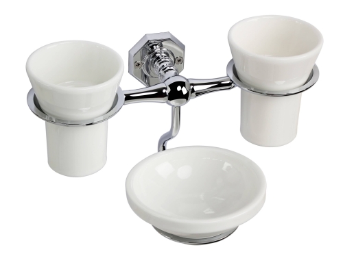 Double Tumbler with Chrome Brass Holder & Soap Dish