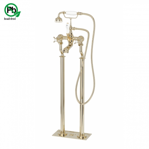 Old London Traditional Brass Freestanding Bath Shower Mixer Tap with Cross Handle