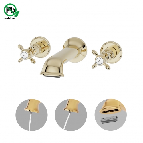 Old London Traditional Brass 3 Hole Wall Mounted Bath Filler Tap with Cross Handle