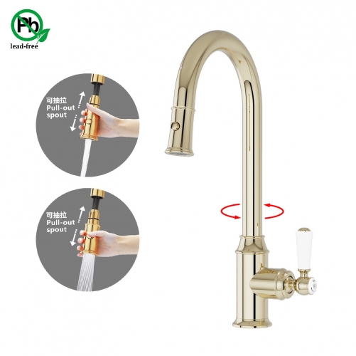 Old London Traditional Brass Kitchen Mixer Tap with Pull Out Spout