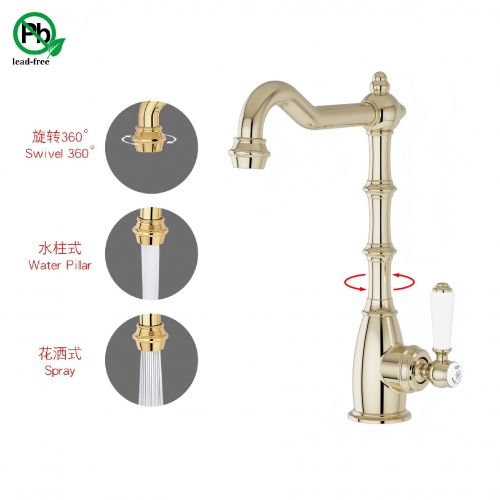 Old London Traditional Brass Kitchen Mixer Tap with Swivel Spout