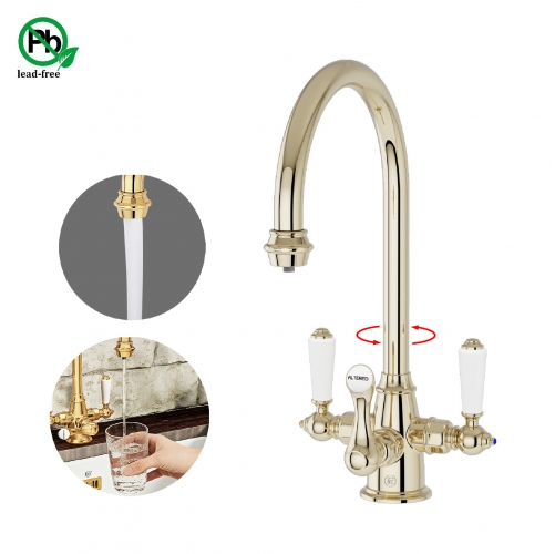 Old London Brass Traditional 3-in-1 Kitchen Boiling Water Tap （Hot/Cold Mixed & Purified Boiling or Purified Room Temperature Water）