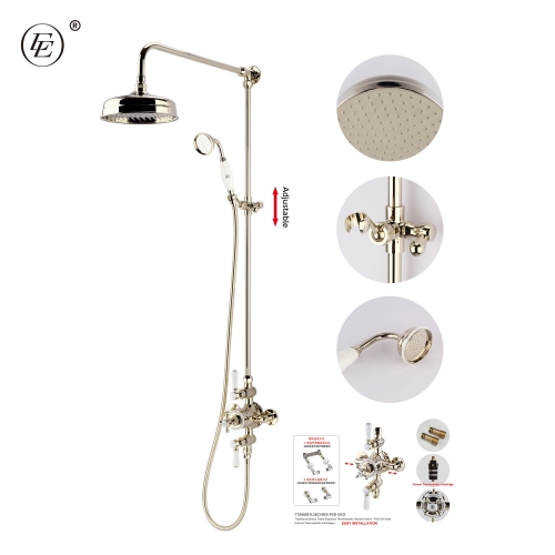 Old London Traditional Luxury Thermostatic Exposed  Dual Function Shower Valve with 8" Fixed Head,  Shower Handset and 1.5m Double Lock Shower Hose