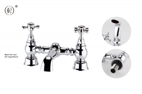 Traditional Brass/SS304 Deck Mounted Bath Mixer Tap - Chrome