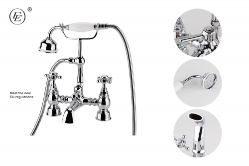 Traditional Brass/SS304 Deck Mounted Bath Shower Mixer Tap - Chrome