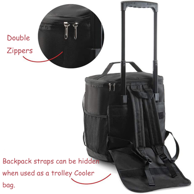 Promotional Travel Big Capacity Multifunctional Aluminum Thermal Backpack Bag Wine Cooler Carrier Bag on Wheels