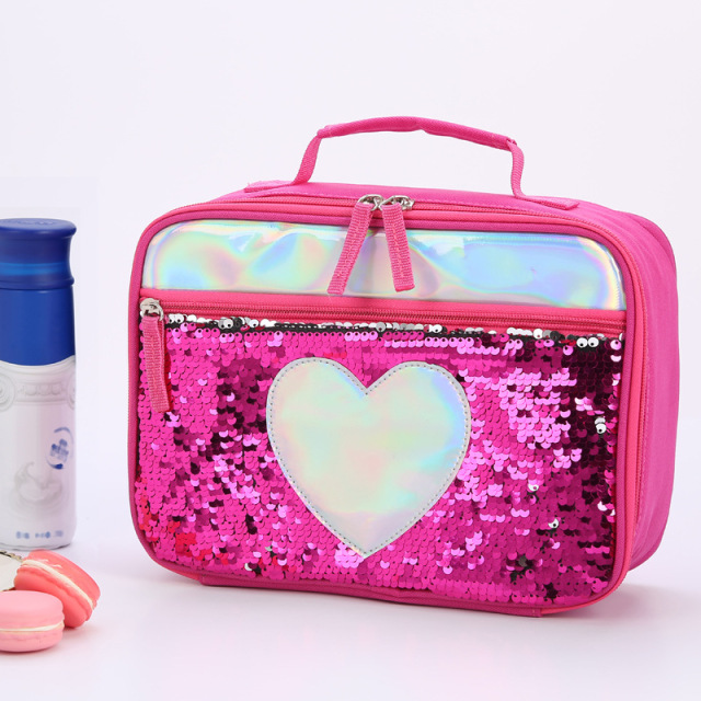 Newest Trendy Sequins Thermal Lunch Tote Bag Cooler for Girls Kids School