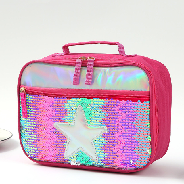 Newest Trendy Sequins Thermal Lunch Tote Bag Cooler for Girls Kids School