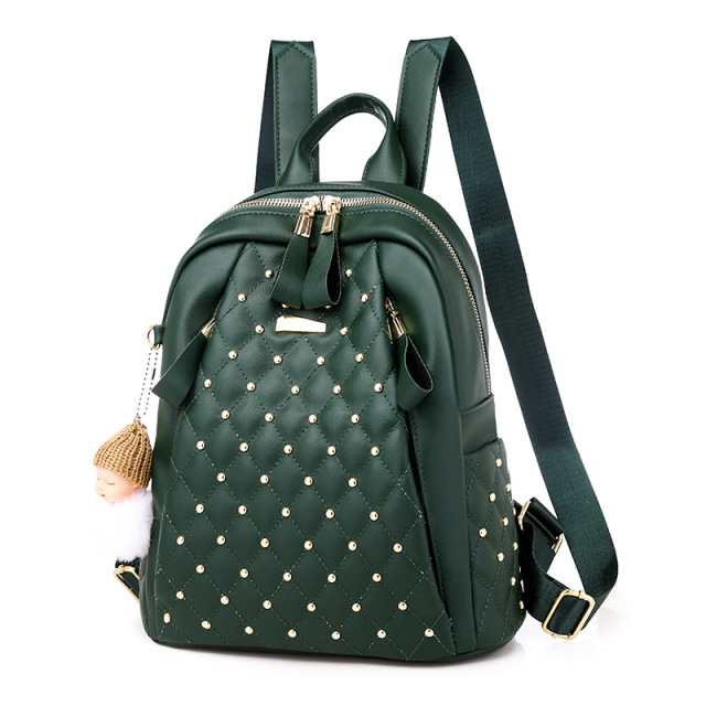 Modern Hipster High Capacity Diamond Lattice Rivet PU Leather Ladies School Backpack Bag