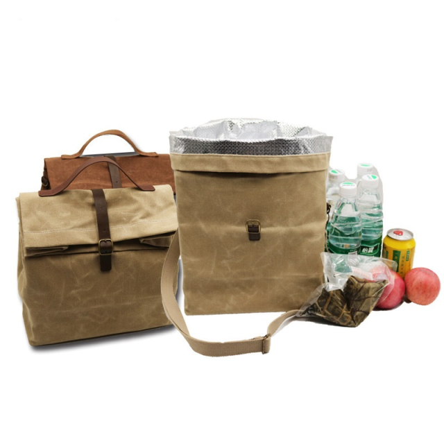 Wholesale Custom Reusable Waxed Canvas Ice Pack Small Insulated Cooler Bag Picnic Backpack