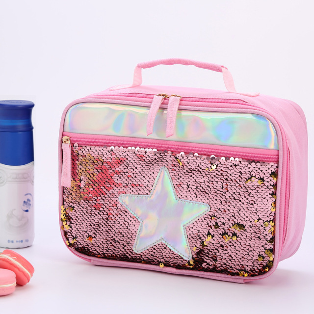 Newest Trendy Sequins Thermal Lunch Tote Bag Cooler for Girls Kids School