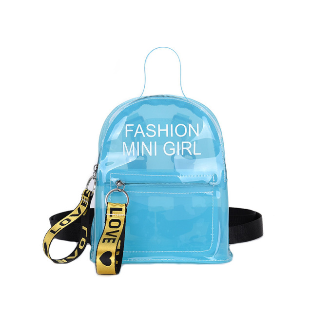 Custom Beautiful Letter Print Mini PVC Plastic Jelly Clear Girl Backpack Women