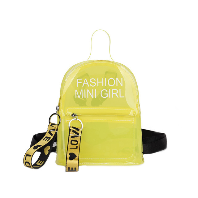 Custom Beautiful Letter Print Mini PVC Plastic Jelly Clear Girl Backpack Women