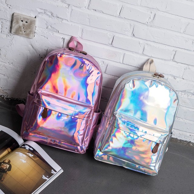 New Unique Popular Stylish Leather Holographic Laser Travel Backpack Bag