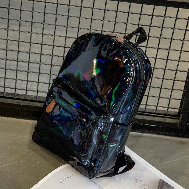 New Unique Popular Stylish Leather Holographic Laser Travel Backpack Bag
