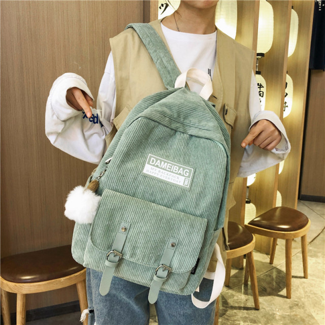 Custom Design Trendy Corduroy Holographic High School Student Backpack