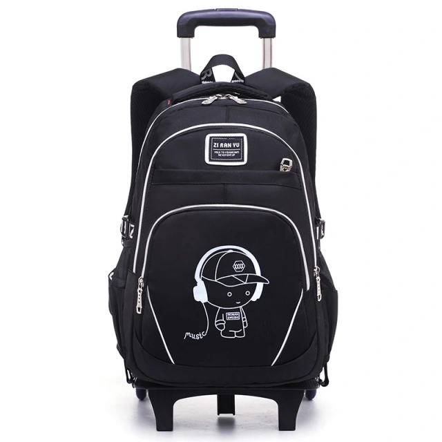 Hot Selling Wheeled Trolley Black Backpack School Bags for 8-12 Years Old Boys